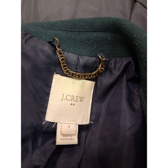 j.crew womens size 4 small long dark green teal wool long coat - Picture 8 of 10